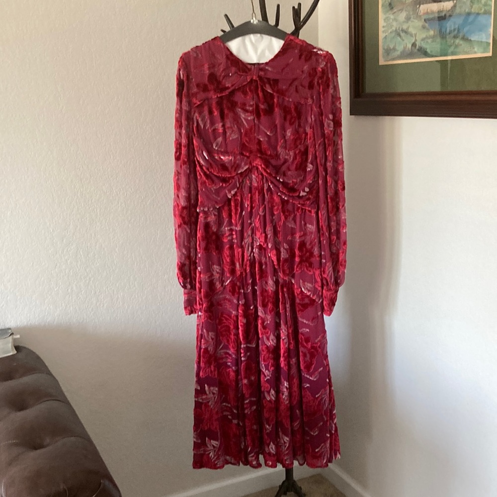 Erdem Carwen Dress 2018 Velvet Voile Jacquar Raspberry Size 6